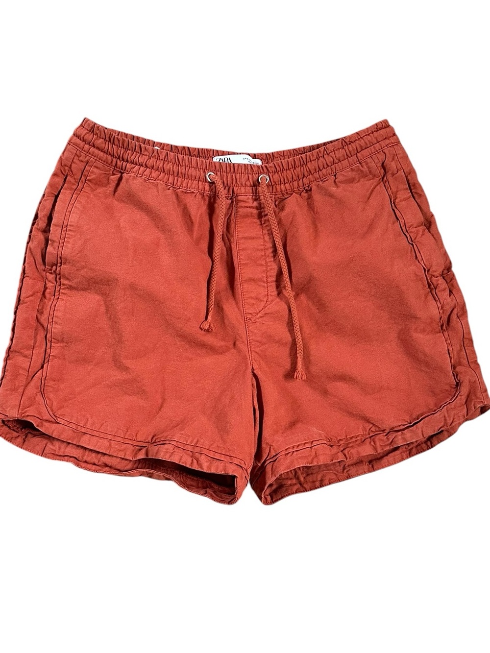 ZARA rust color 90% cotton 10% linen elastic drawstring waist shorts size Medium